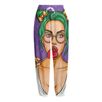 Punk Girl And Lollipop Print Fleece Lined Knit Pants