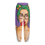 Punk Girl And Lollipop Print Fleece Lined Knit Pants