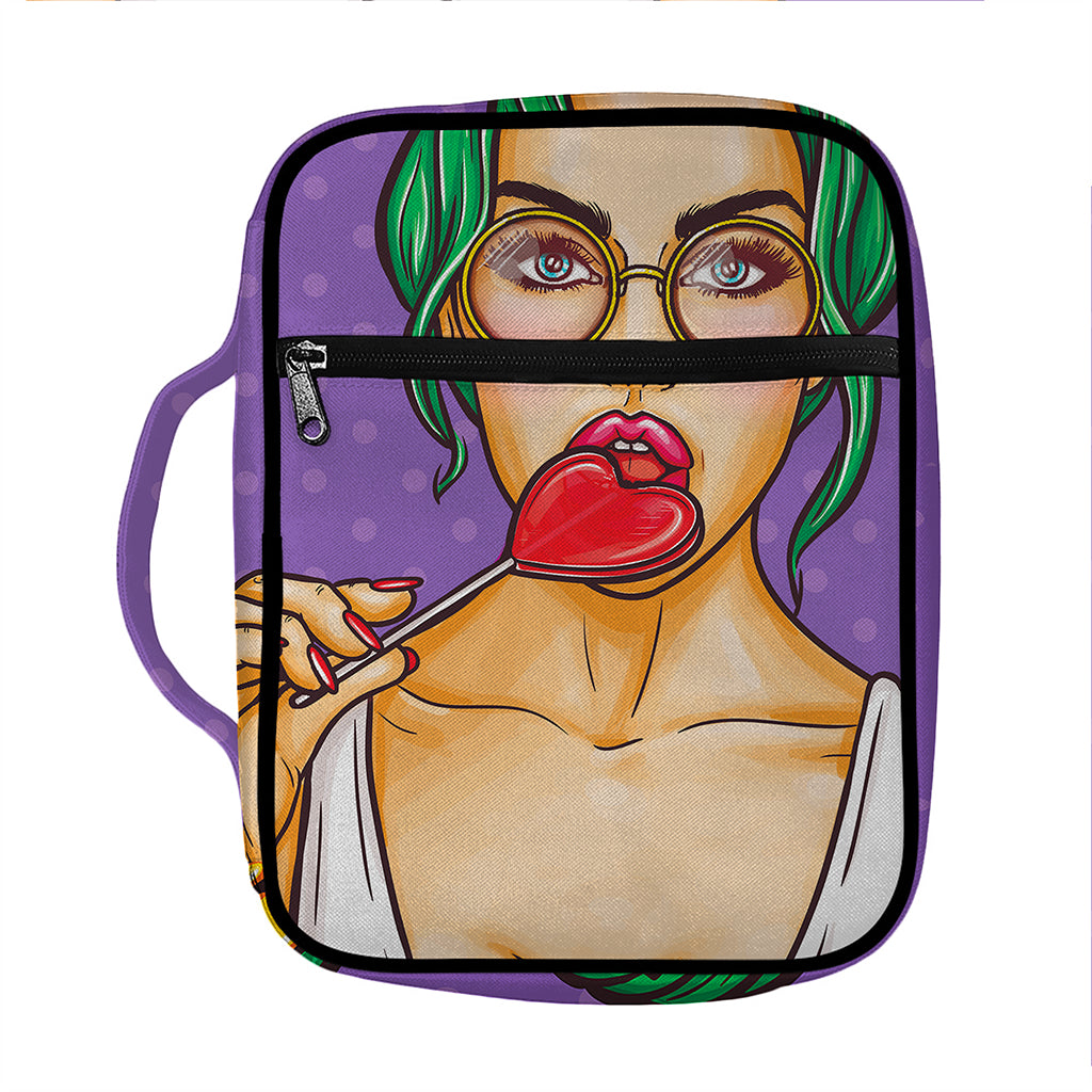 Punk Girl And Lollipop Print Front Pocket Bible Bag