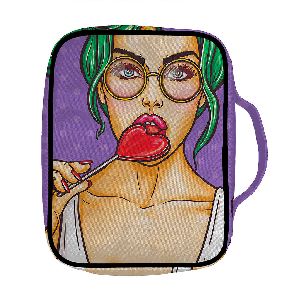 Punk Girl And Lollipop Print Front Pocket Bible Bag