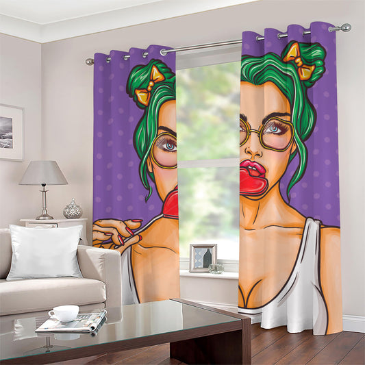 Punk Girl And Lollipop Print Grommet Curtains