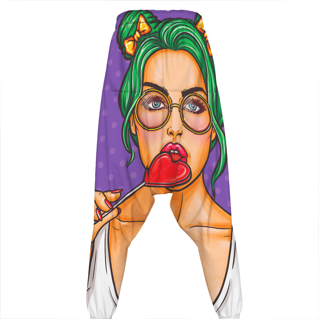 Punk Girl And Lollipop Print Hammer Pants