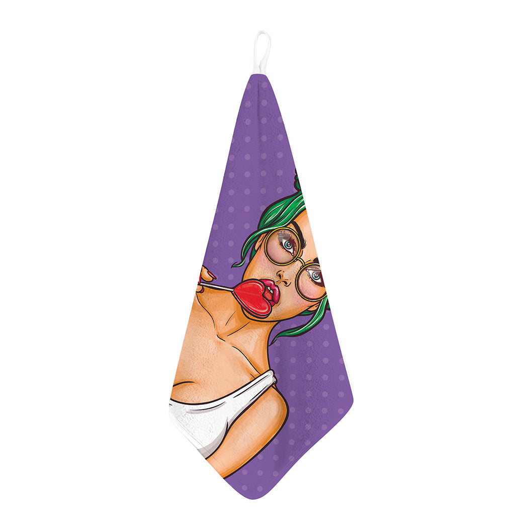 Punk Girl And Lollipop Print Hand Towel
