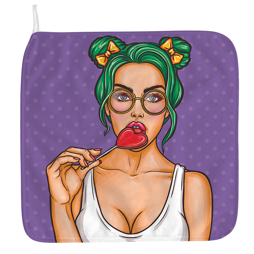 Punk Girl And Lollipop Print Hand Towel