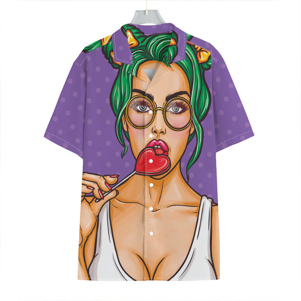 Punk Girl And Lollipop Print Hawaiian Shirt