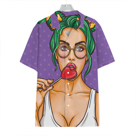 Punk Girl And Lollipop Print Hawaiian Shirt
