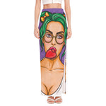 Punk Girl And Lollipop Print High Slit Maxi Skirt