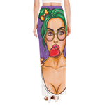 Punk Girl And Lollipop Print High Slit Maxi Skirt