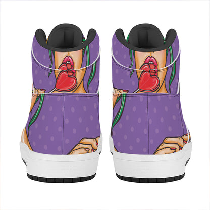 Punk Girl And Lollipop Print High Top Leather Sneakers