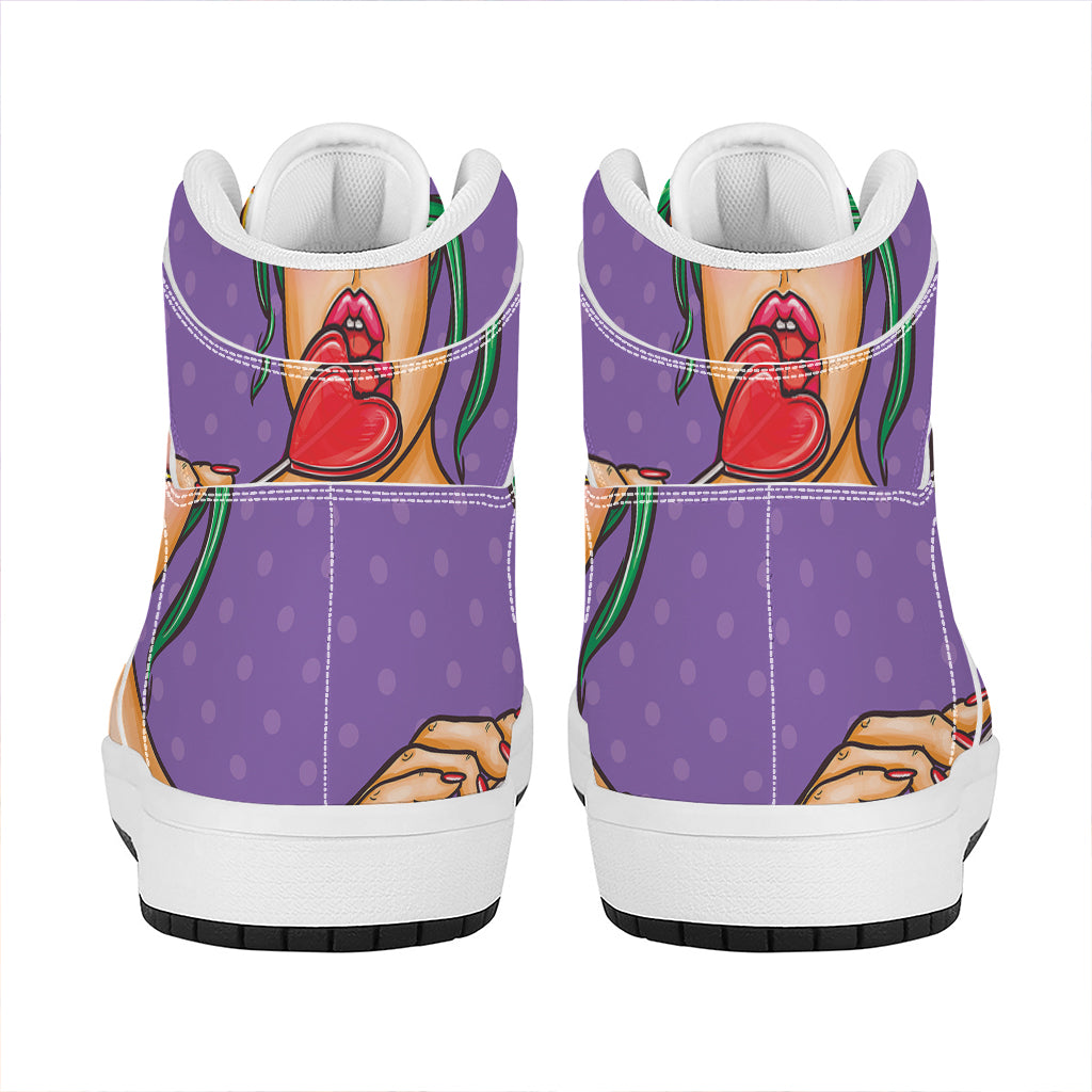 Punk Girl And Lollipop Print High Top Leather Sneakers