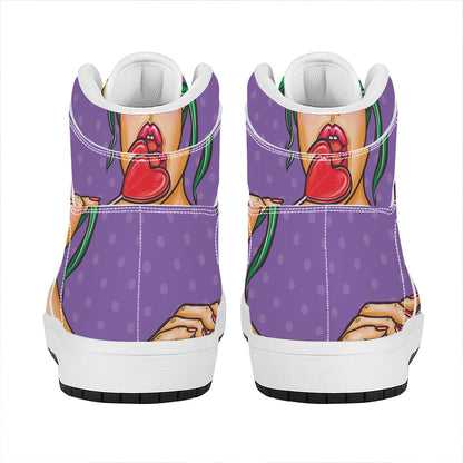 Punk Girl And Lollipop Print High Top Leather Sneakers