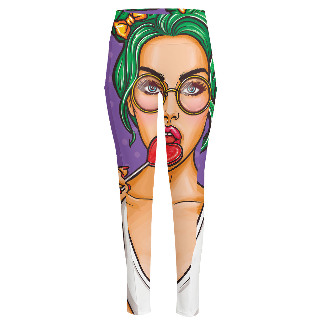 Punk Girl And Lollipop Print High-Waisted Pocket Leggings