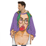 Punk Girl And Lollipop Print Hoodie Blanket