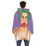 Punk Girl And Lollipop Print Hoodie Blanket