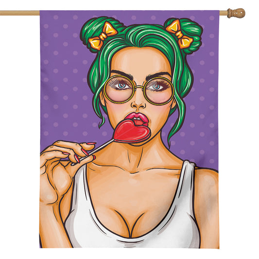 Punk Girl And Lollipop Print House Flag