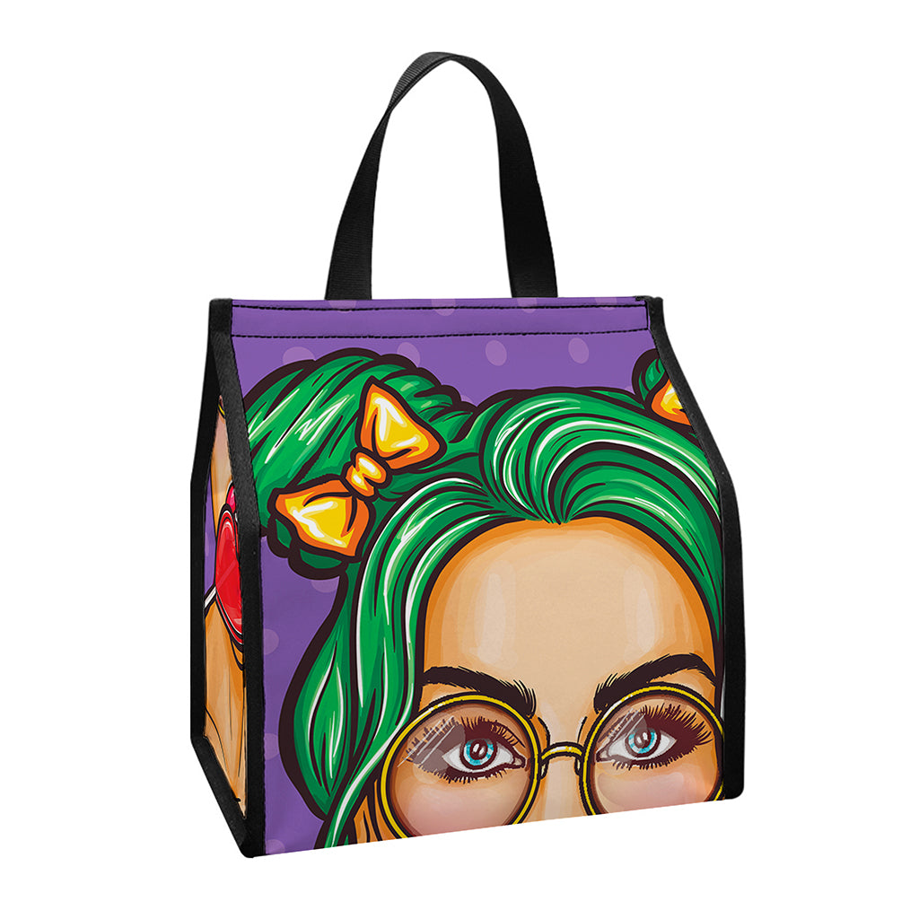 Punk Girl And Lollipop Print Insulated Lunch Tote