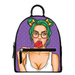 Punk Girl And Lollipop Print Leather Backpack