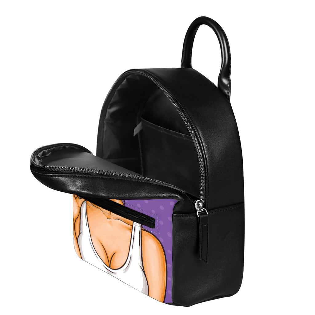 Punk Girl And Lollipop Print Leather Backpack
