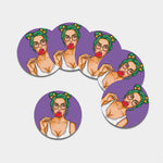 Punk Girl And Lollipop Print Leather Coaster Set