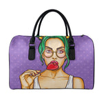 Punk Girl And Lollipop Print Leather Duffle Bag
