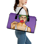 Punk Girl And Lollipop Print Leather Duffle Bag