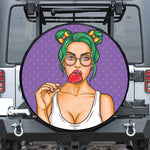 Punk Girl And Lollipop Print Leather Spare Tire Cover