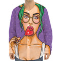 Punk Girl And Lollipop Print Long Sleeve Baseball Jersey