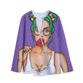 Punk Girl And Lollipop Print Long Sleeve Short Coat