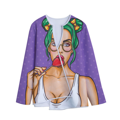 Punk Girl And Lollipop Print Long Sleeve Short Coat
