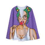 Punk Girl And Lollipop Print Long Sleeve Short Coat