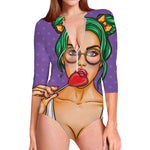 Punk Girl And Lollipop Print Long Sleeve Swimsuit
