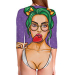 Punk Girl And Lollipop Print Long Sleeve Swimsuit