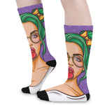 Punk Girl And Lollipop Print Long Socks