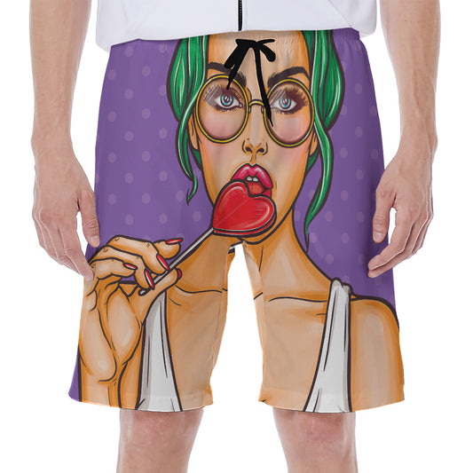 Punk Girl And Lollipop Print Men's Beach Shorts