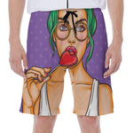 Punk Girl And Lollipop Print Men's Beach Shorts