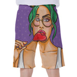 Punk Girl And Lollipop Print Men's Beach Shorts
