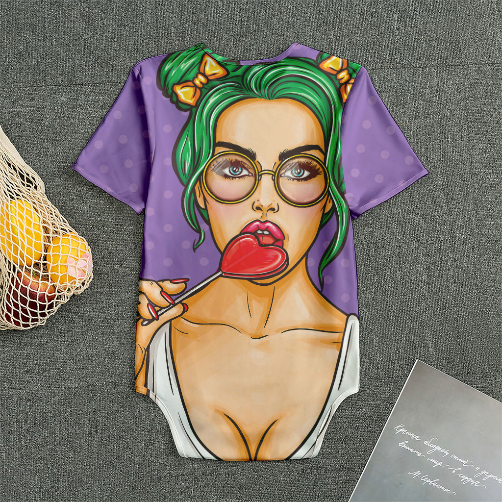 Punk Girl And Lollipop Print Men's Bodysuit