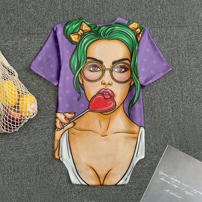 Punk Girl And Lollipop Print Men's Bodysuit