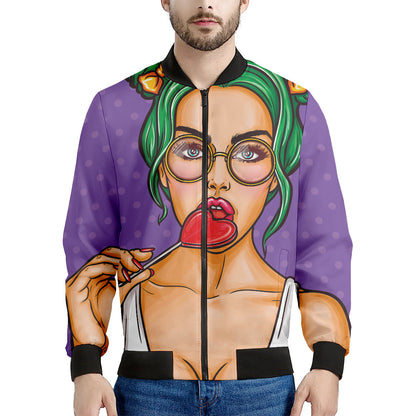 Punk Girl And Lollipop Print Men's Bomber Jacket