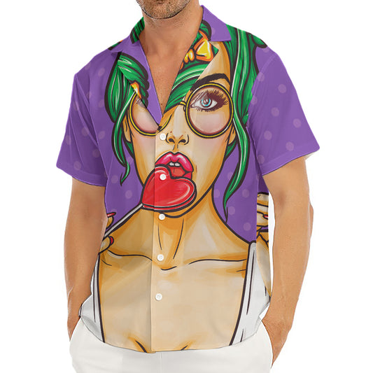 Punk Girl And Lollipop Print Men's Deep V-Neck Shirt