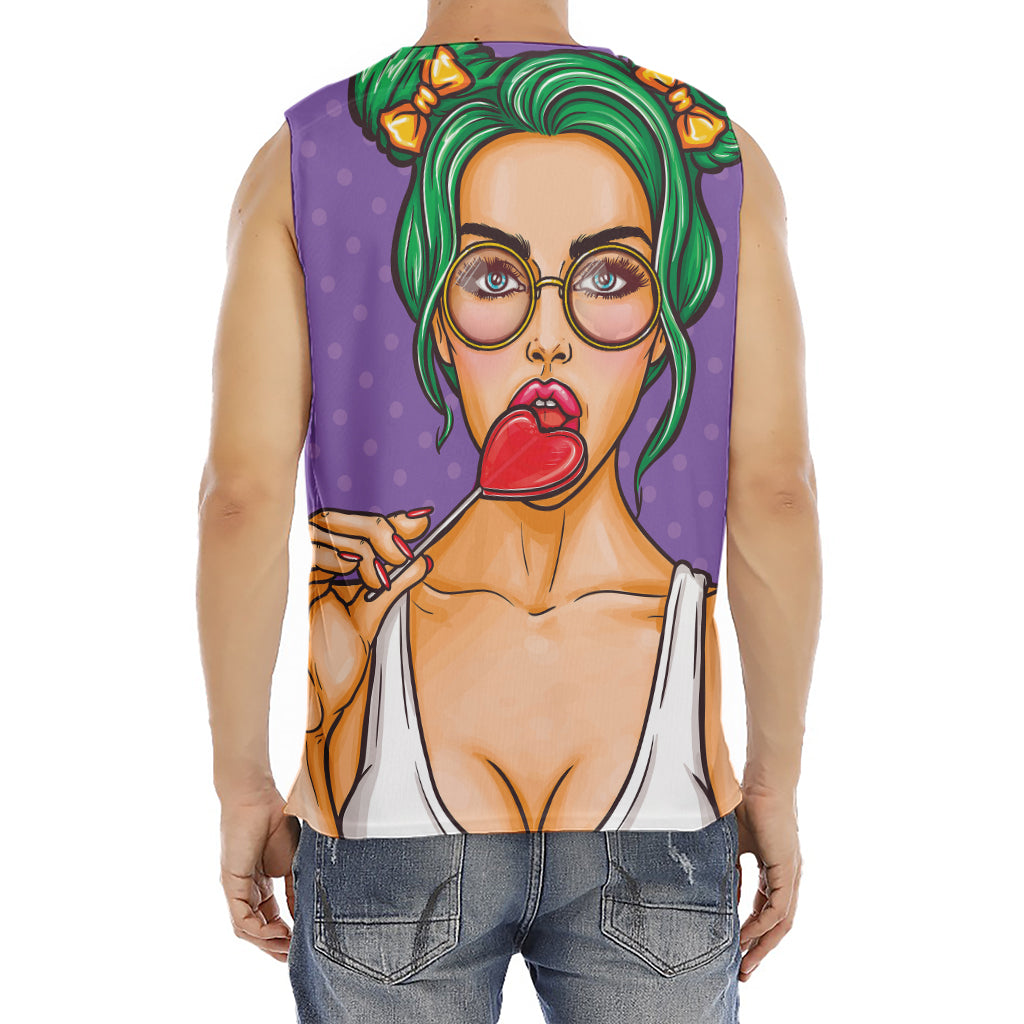 Punk Girl And Lollipop Print Men's Fitness Tank Top