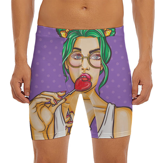 Punk Girl And Lollipop Print Men's Long Boxer Briefs