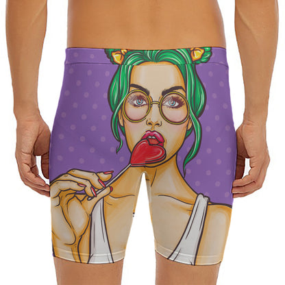 Punk Girl And Lollipop Print Men's Long Boxer Briefs