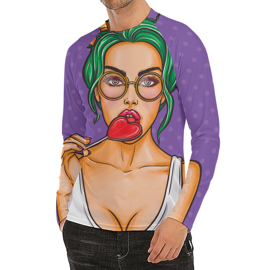 Punk Girl And Lollipop Print Men's Long Sleeve Rash Guard