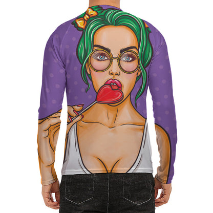 Punk Girl And Lollipop Print Men's Long Sleeve Rash Guard