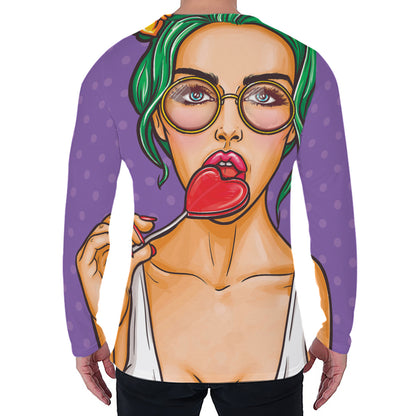 Punk Girl And Lollipop Print Men's Long Sleeve T-Shirt