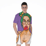 Punk Girl And Lollipop Print Men's Rompers