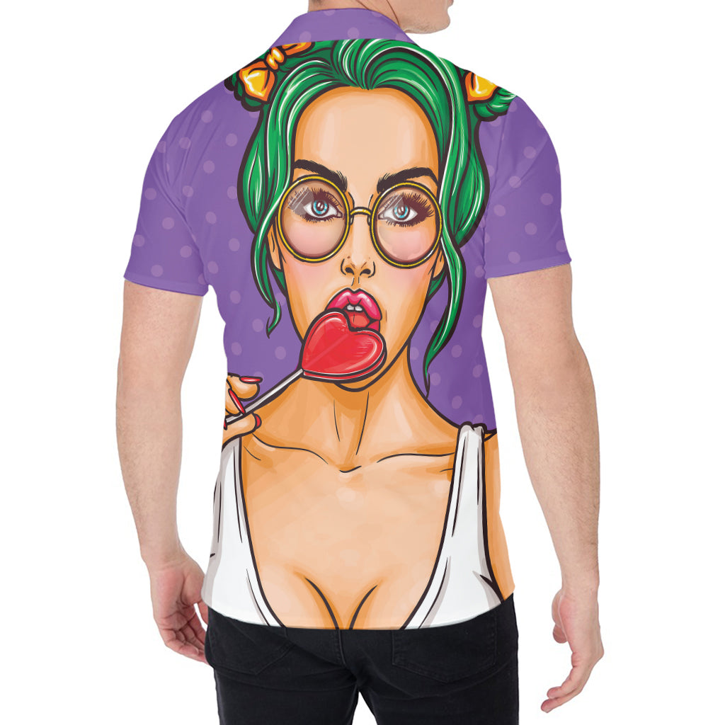 Punk Girl And Lollipop Print Men's Shirt