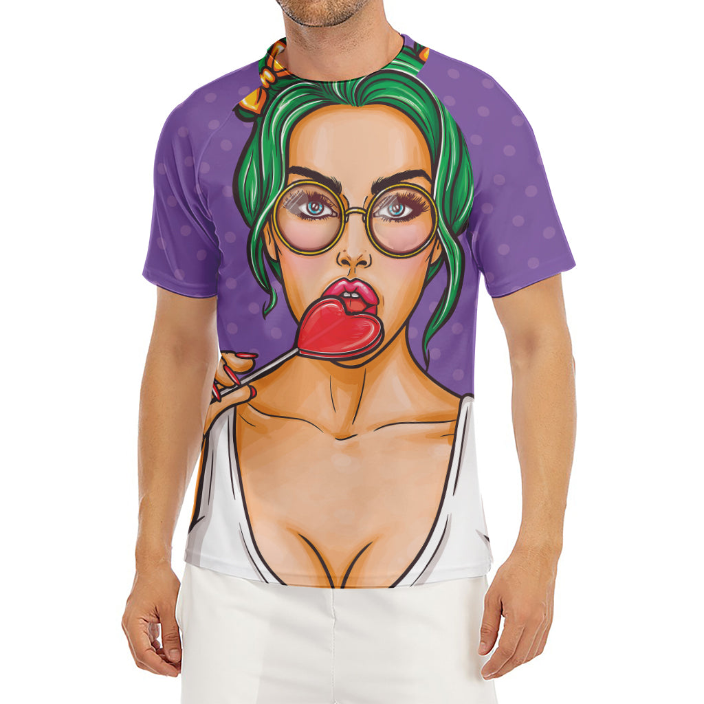 Punk Girl And Lollipop Print Men's Short Sleeve Rash Guard