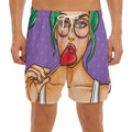 Punk Girl And Lollipop Print Men's Split Running Shorts